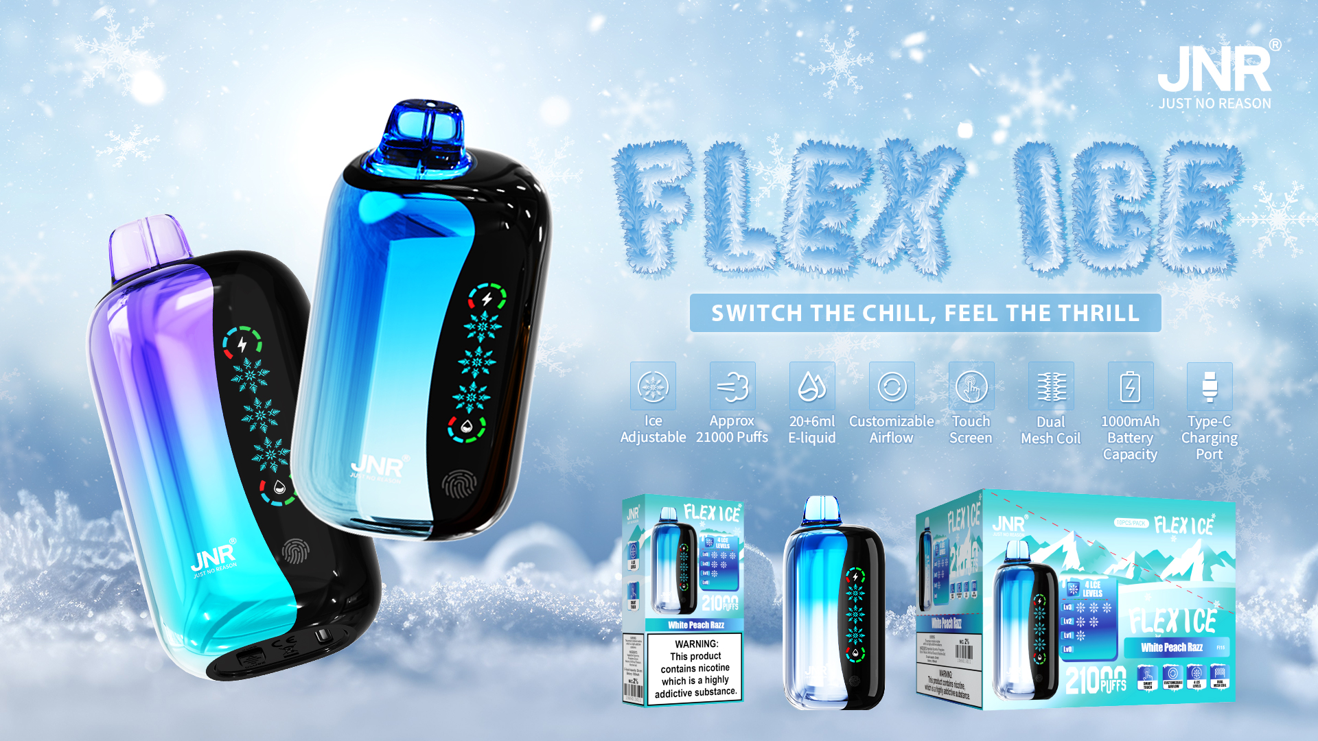 vapeablenexus.com JNR FLEX ICE 21K(21000) Puffs 0% 2% 5% Nicotine 26ml E-liquid 1000mAh Rechargeable Battery LED Display Disposable Vape