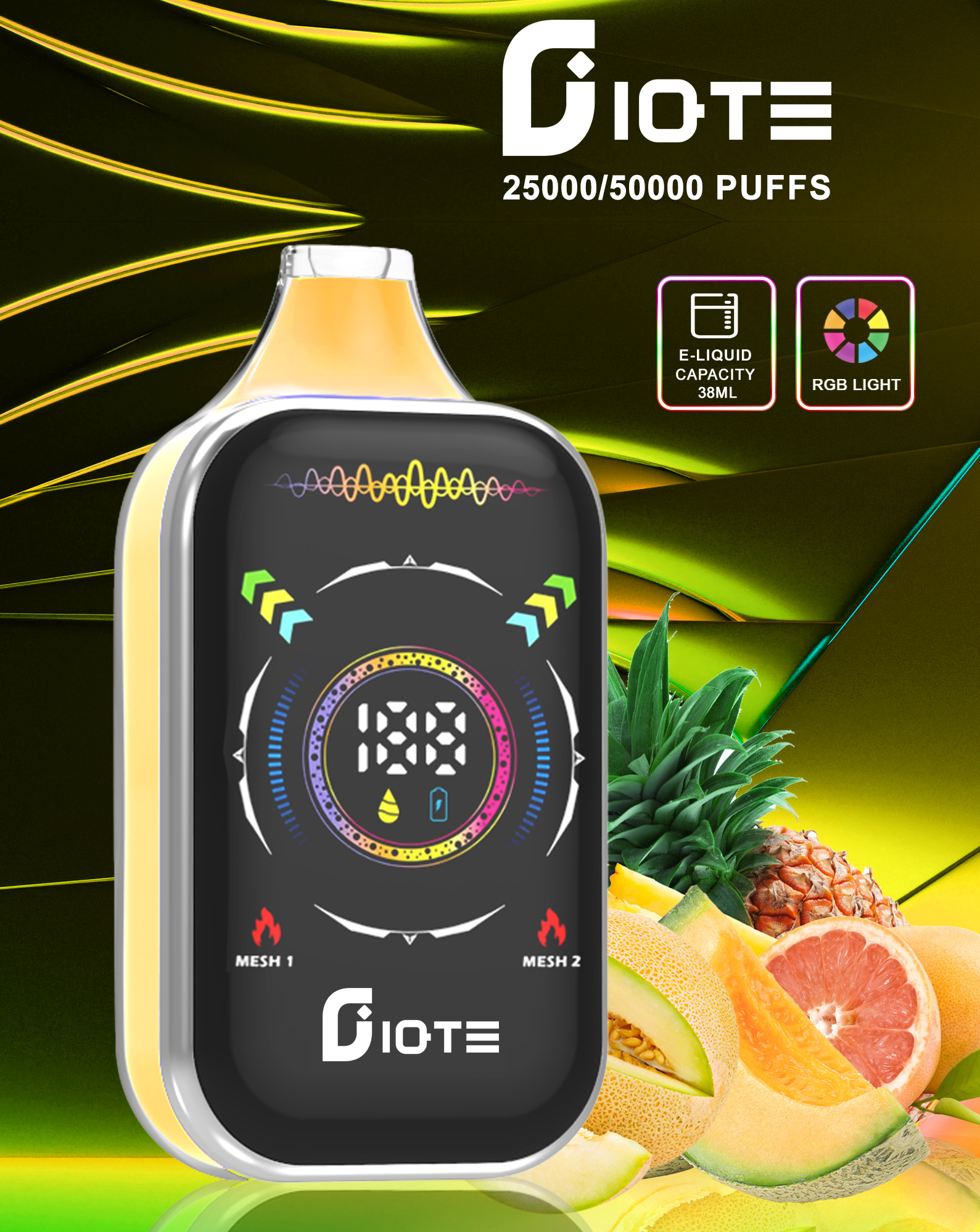 vapeablenexus.com IQTE Hyper Vape 50K(50000) Puffs Smart Full-Screen Display 2% or 5% nicotine 50mL of e-liquid 850mAh rechargeable battery Type-C Quick Charging Disposable Vape