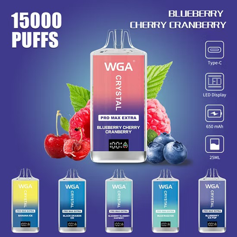 vapeablenexus.com WGA Crystal Pro Max Extra 15K (15000) Puffs Adjustable Airflow 650mAh Battery Type-C Charging 20ml Capacity 2/5% Nicotine Disposable Vape