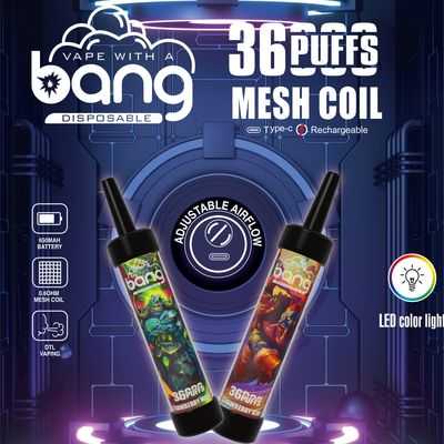 vapeablenexus.com Bang 36K(36000) Puffs DTL LED Color Light 40ml E-liquid Type-C Charging 0% 2% 3% 5% Nicotine Disposable Vape Pen