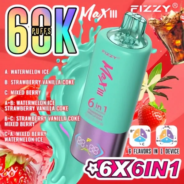vapeablenexus.com Revolutionary Experience:Fizzy Max III Six-in-One Rechargeable Disposable Vape-A 60,000-Puff Journey to Bliss, Unlocking 6 Mysterious Flavor Universes!